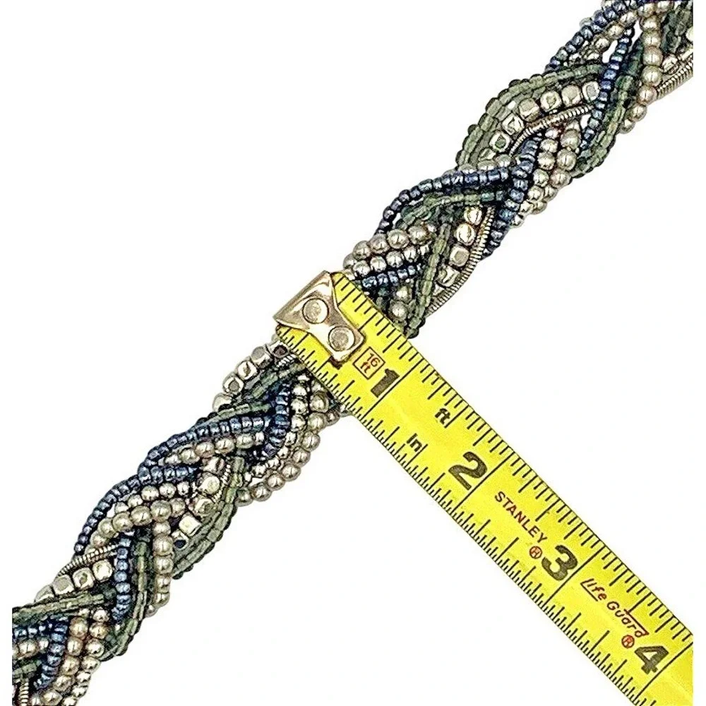 Premier Designs Interwoven Multi Strand Braided‎ Beaded Bib Necklace Blue Green